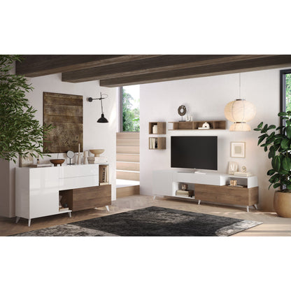 Amalfi 2 Door 1 Drawer White Gloss and Mercure Oak TV Stand - FurniComp