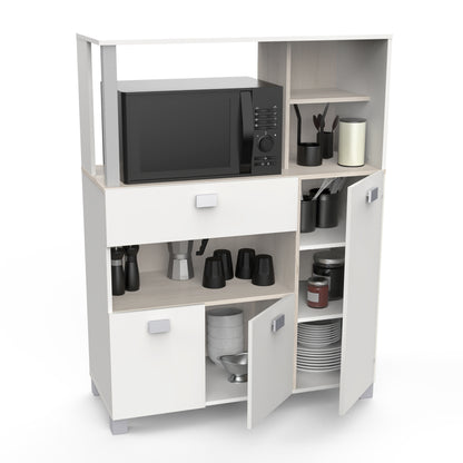 Anna Tall Kitchen Pantry Storage Cabinet - Matt White & Acacia Oak - FurniComp