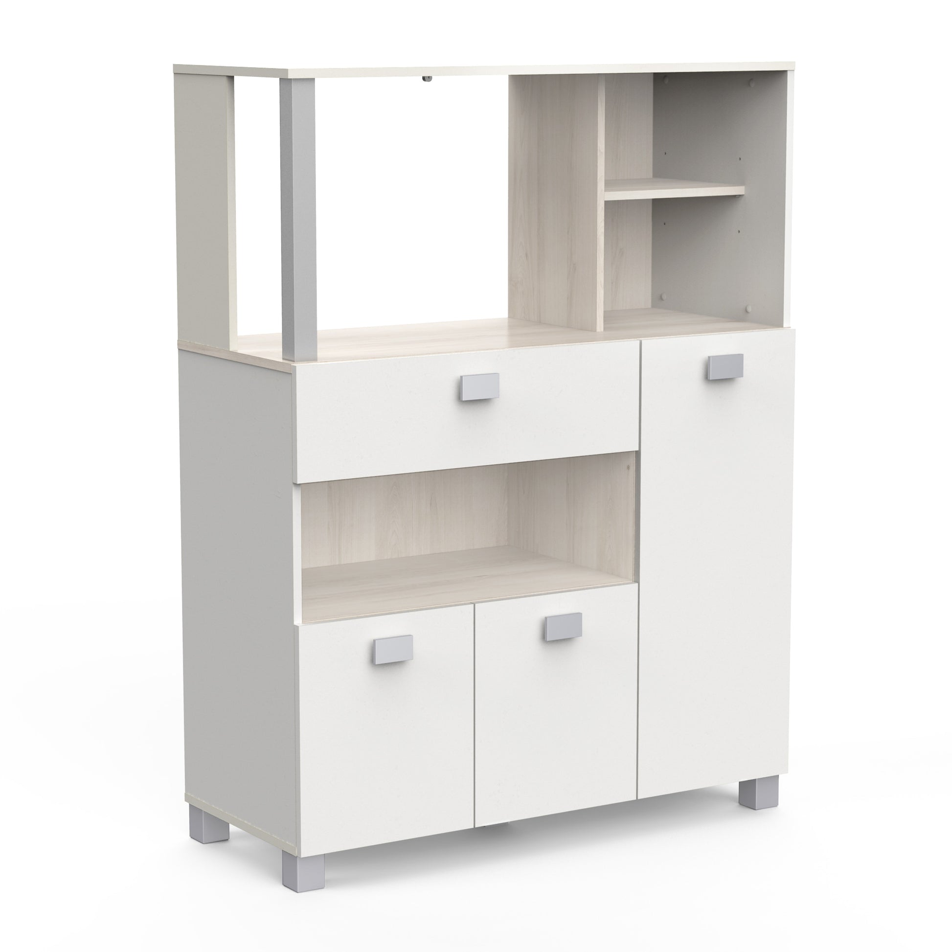 Anna Tall Kitchen Pantry Storage Cabinet - Matt White & Acacia Oak - FurniComp