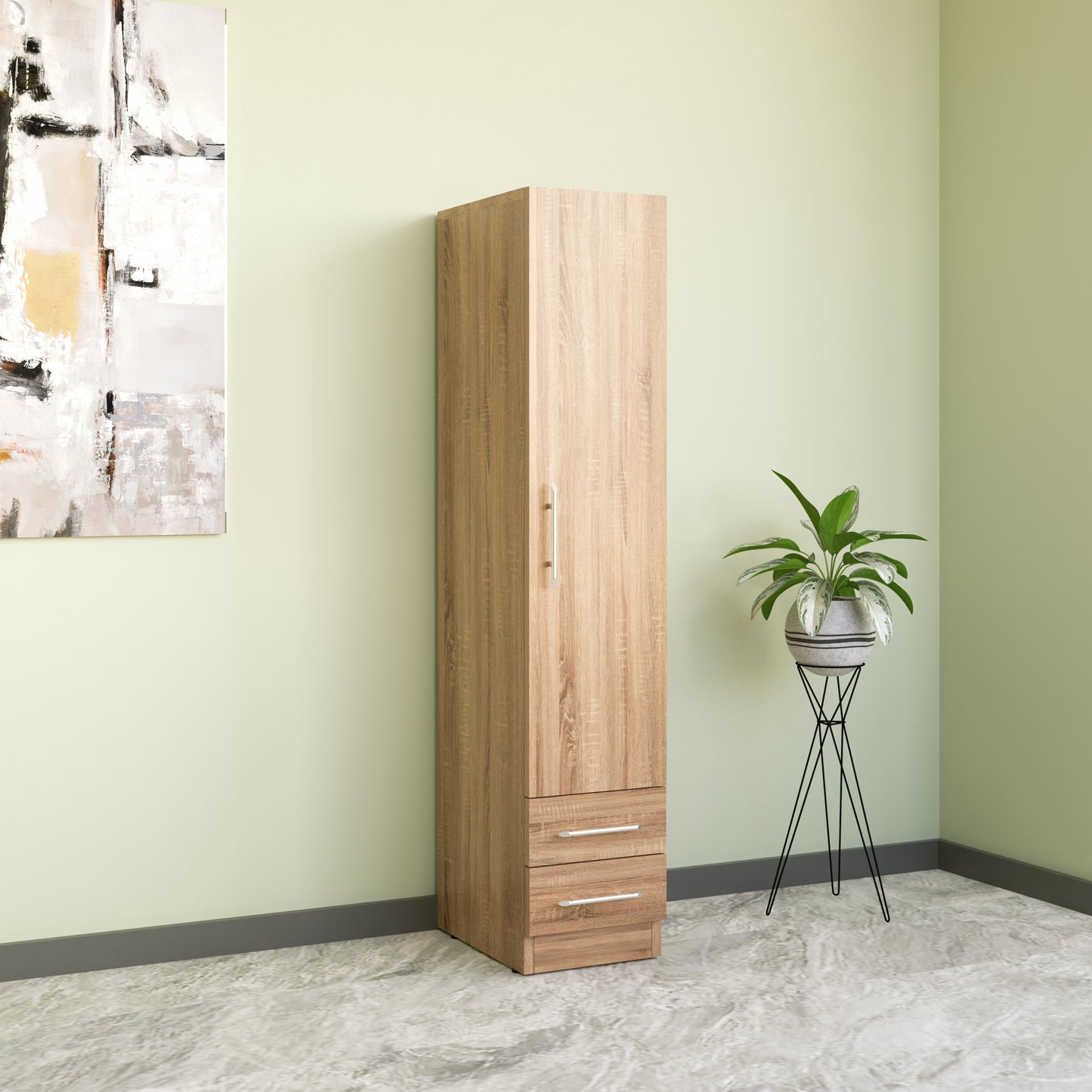 Aria Oak 1 Door 2 Drawer Wardrobe - FurniComp