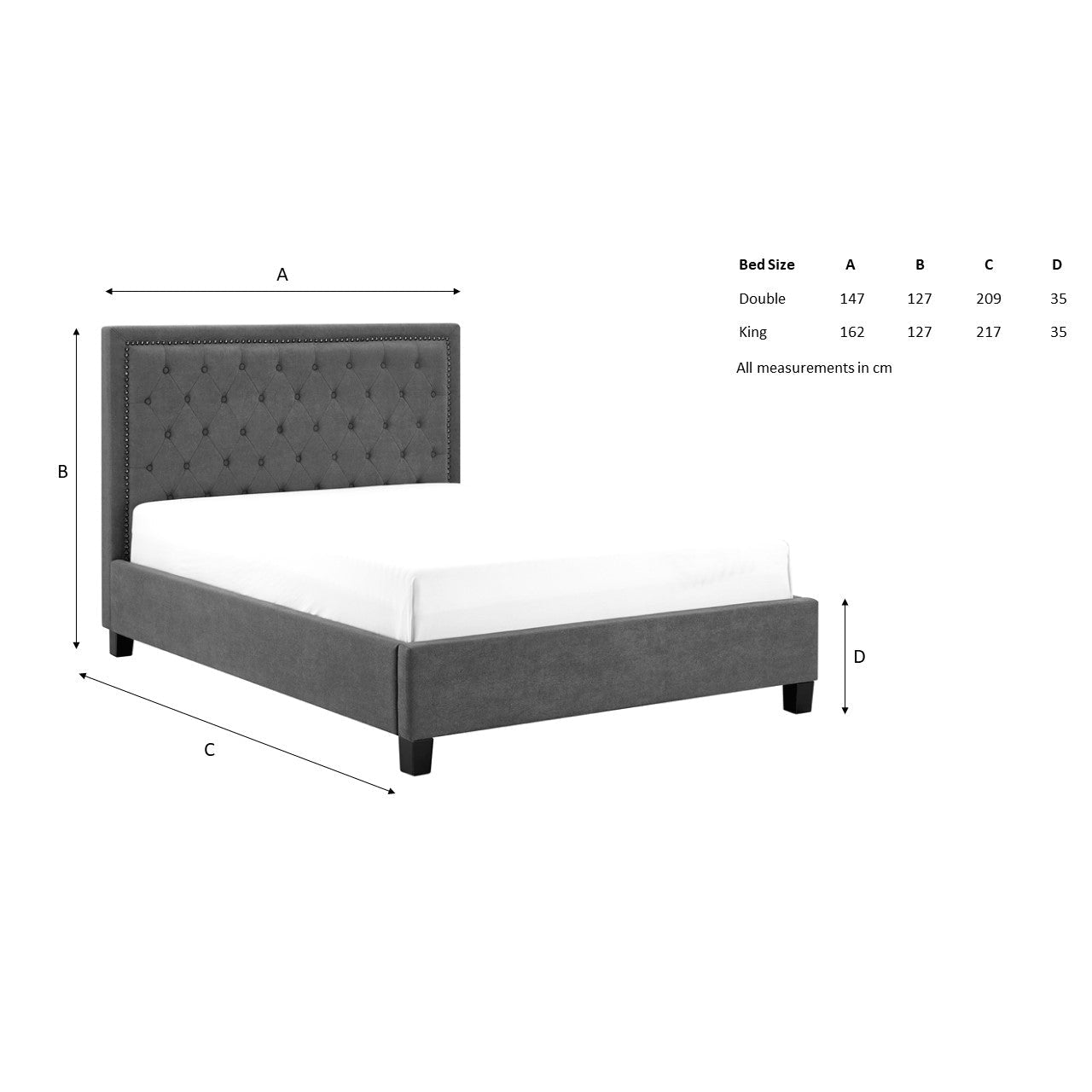 Ariella Dark Grey Fabric Bed Frame - FurniComp