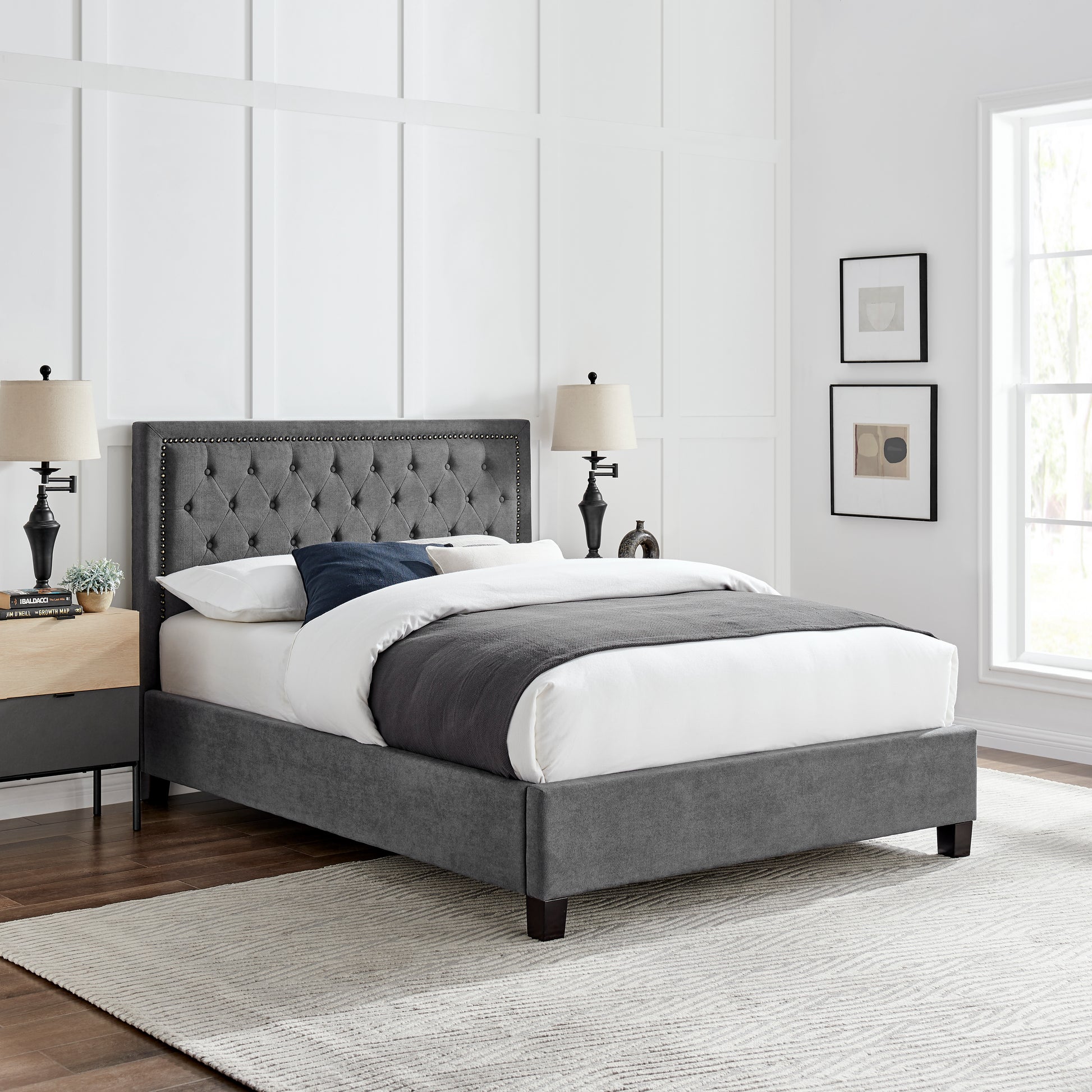 Ariella Dark Grey Fabric Bed Frame - FurniComp