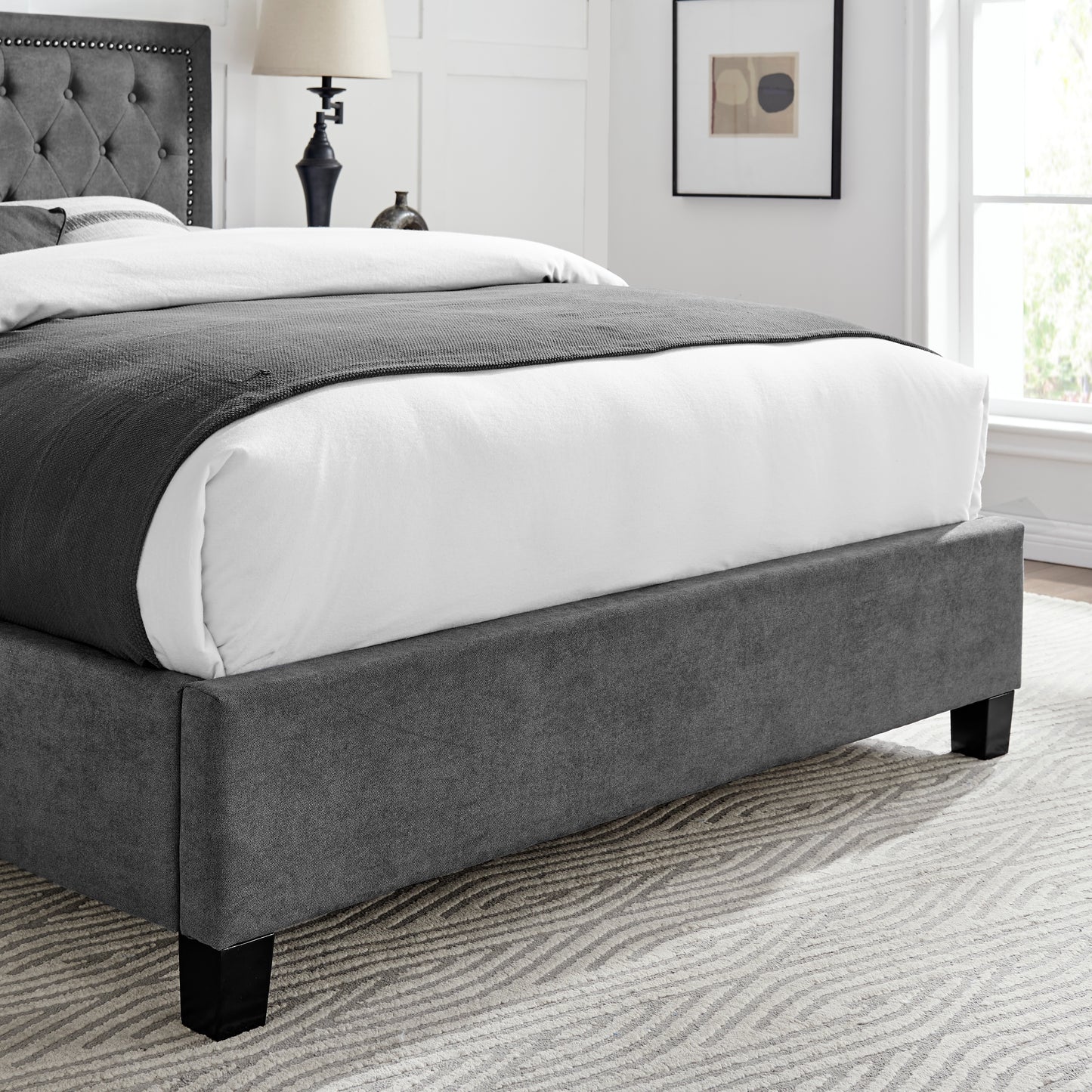 Ariella Dark Grey Fabric Bed Frame - FurniComp