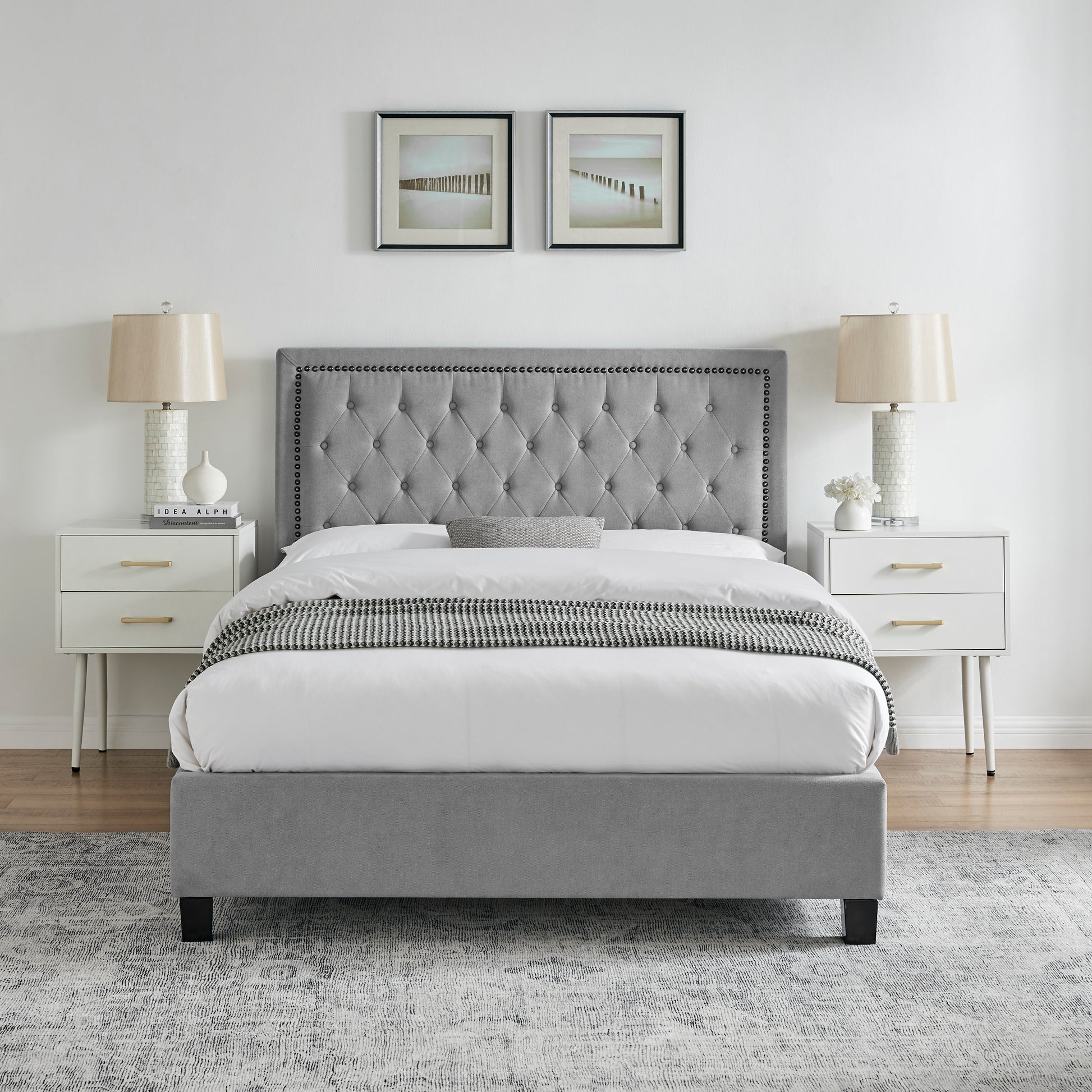 Ariella Light Grey Fabric Bed Frame - FurniComp