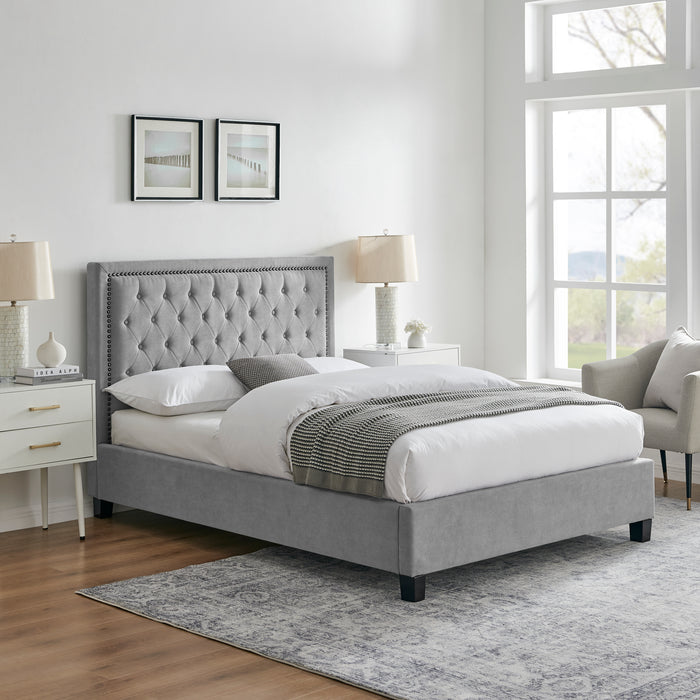 Ariella Light Grey Fabric Bed Frame - FurniComp