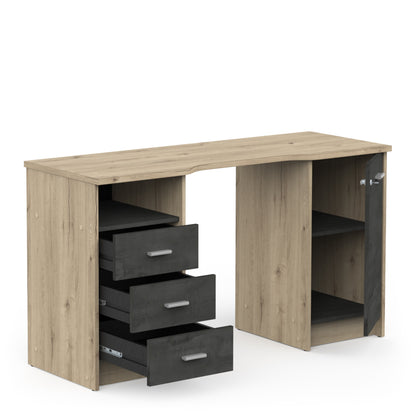 Arielle Large Black and Oak Office Desk with Storage Cupboard and Drawers - FurniComp