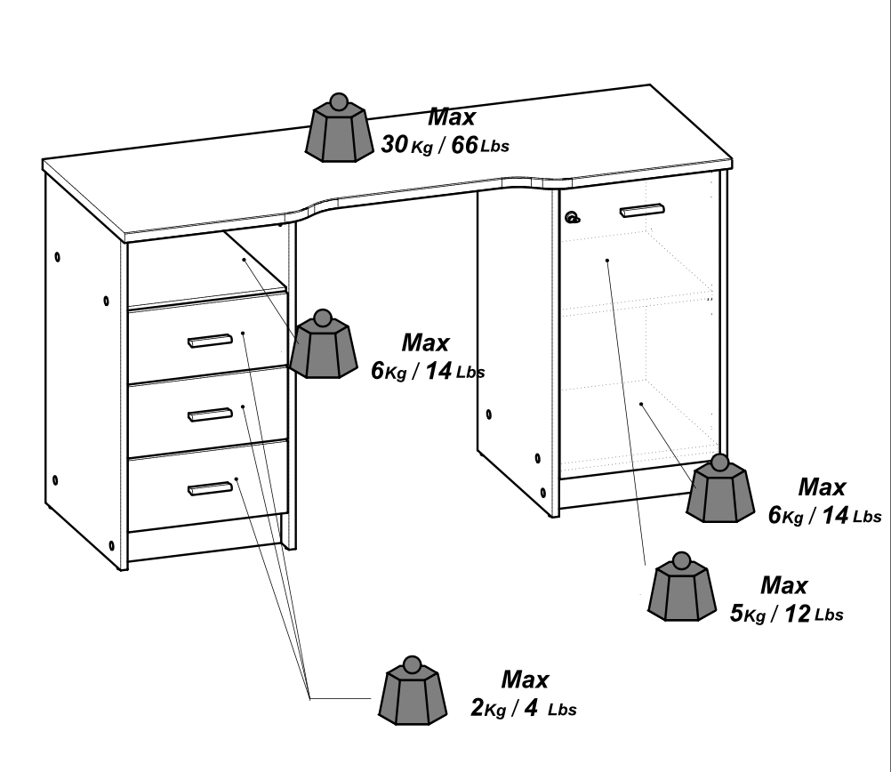 Arielle Large Oak Office Desk with Storage Cupboard and Drawers - FurniComp