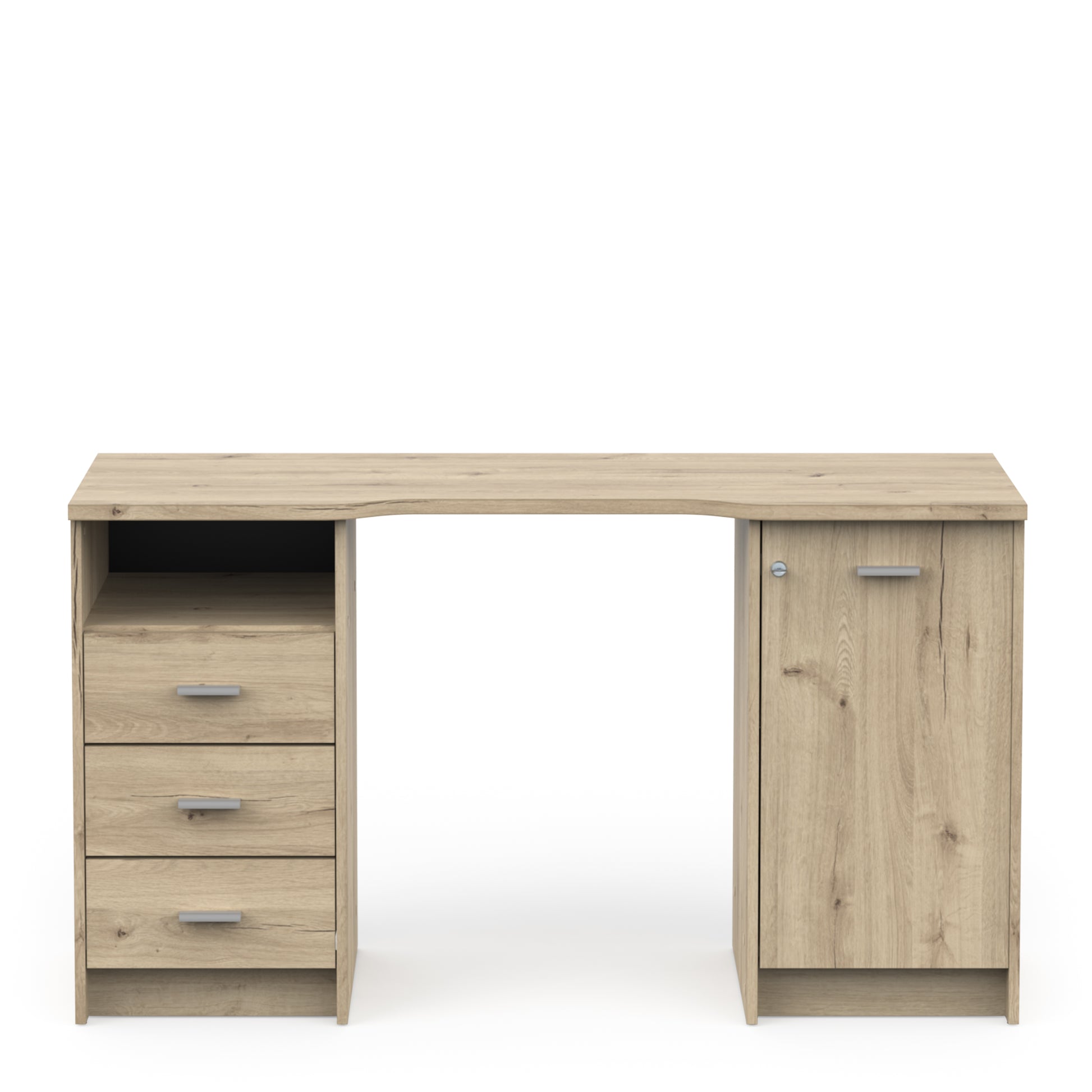 Arielle Large Oak Office Desk with Storage Cupboard and Drawers - FurniComp