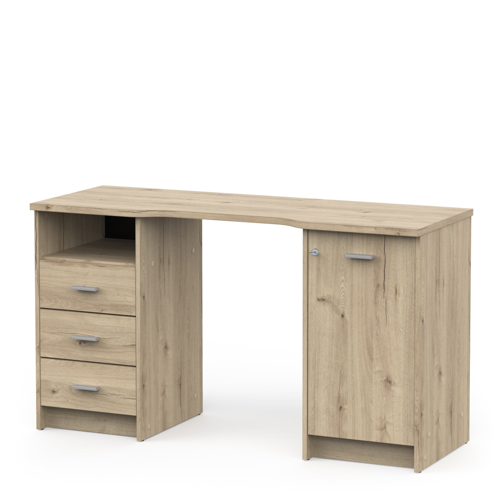 Arielle Large Oak Office Desk with Storage Cupboard and Drawers - FurniComp