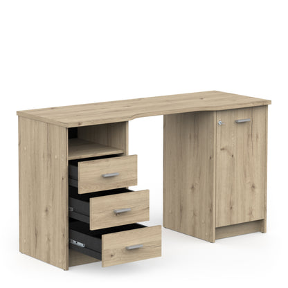 Arielle Large Oak Office Desk with Storage Cupboard and Drawers - FurniComp