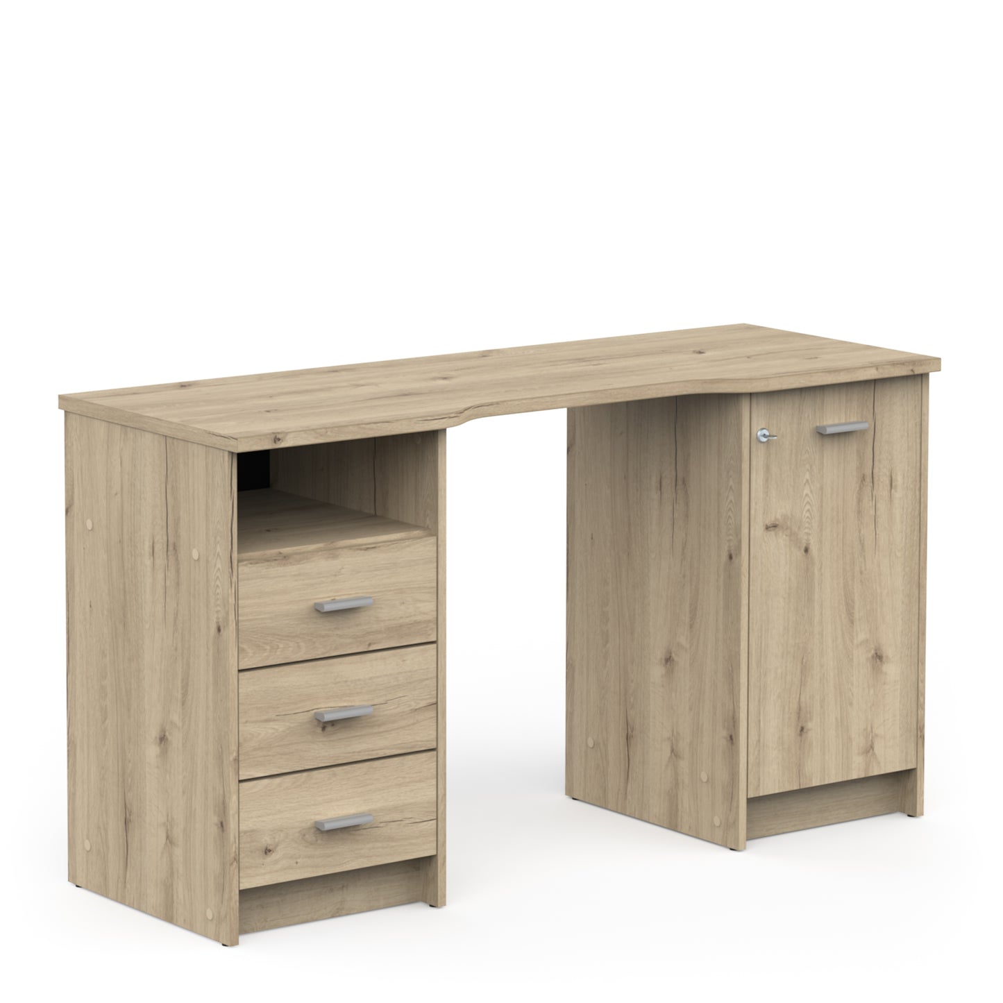 Arielle Large Oak Office Desk with Storage Cupboard and Drawers - FurniComp