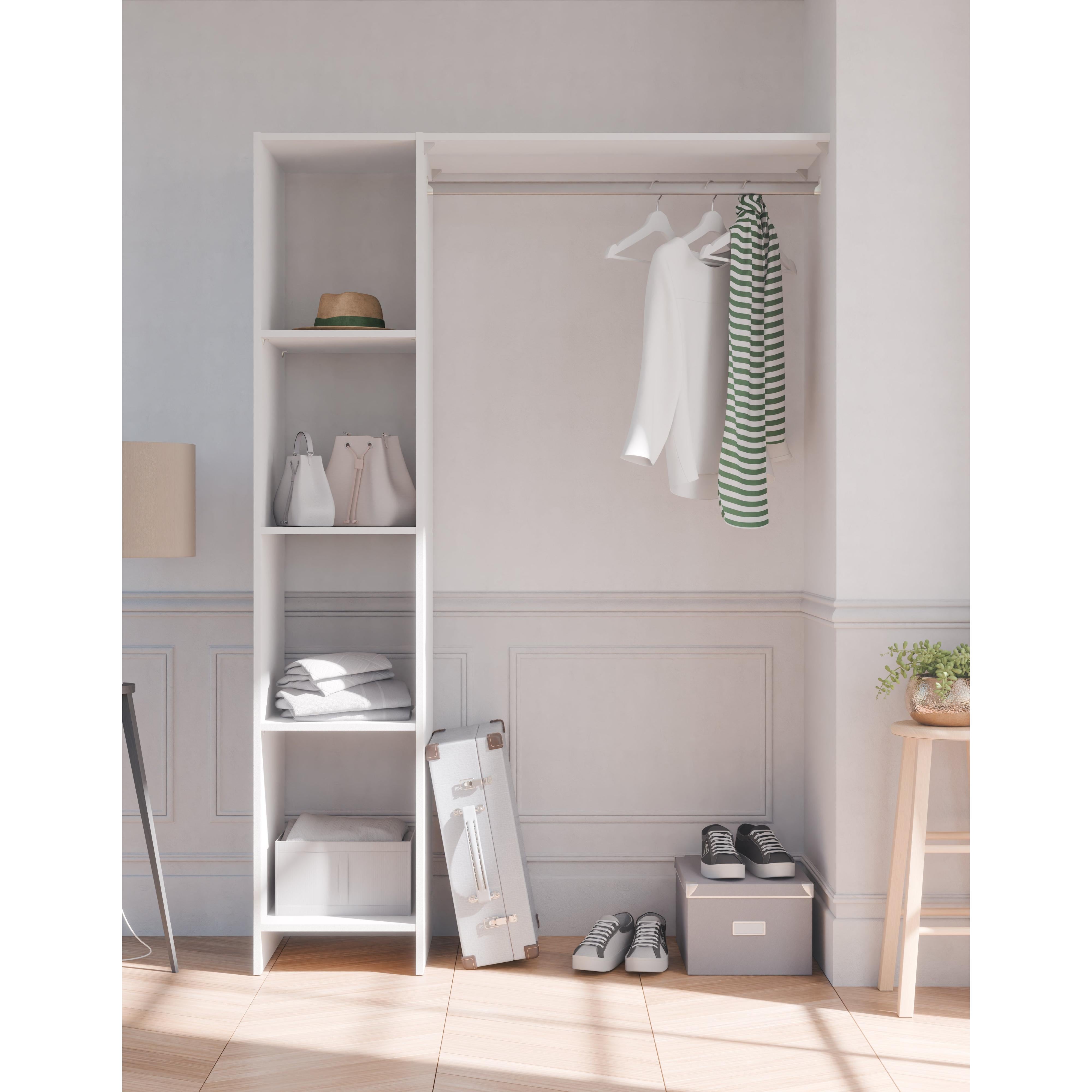 Astrid Open Wardrobe with Shelves and Rail - Matt White - FurniComp