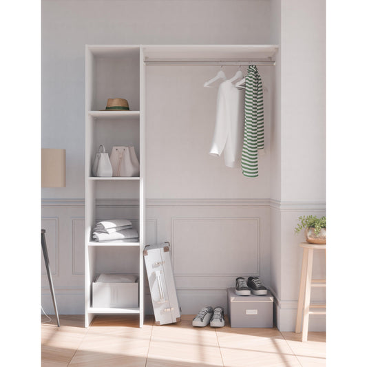 Astrid Open Wardrobe with Shelves and Rail - Matt White - FurniComp