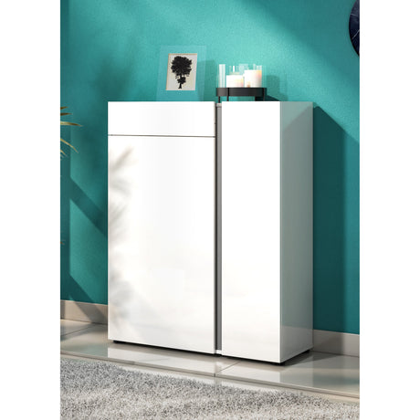 Athens 2 Door 1 Drawer White Gloss and Anthracite 20 Pair Shoe Cabinet - FurniComp