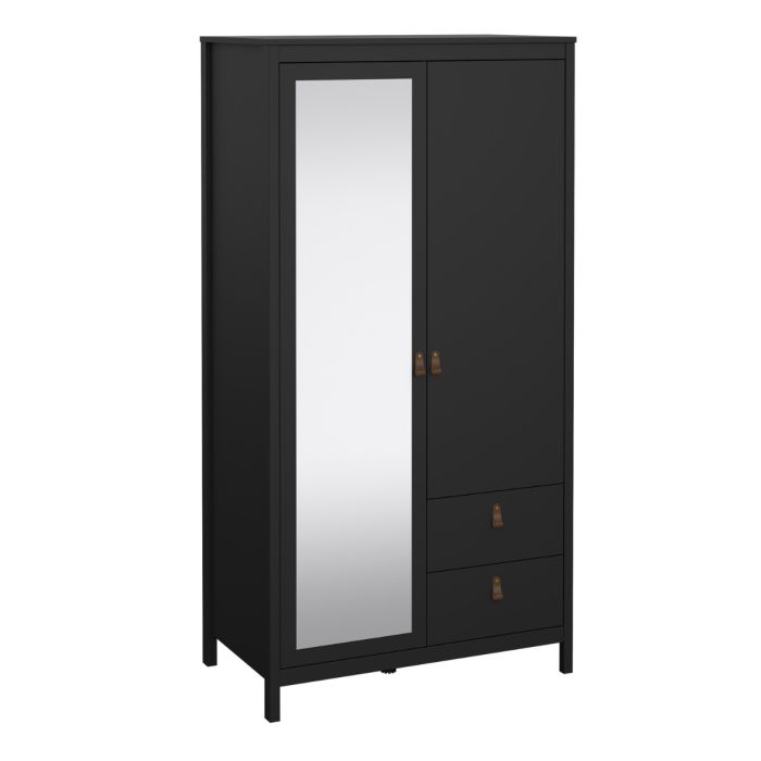 Audrey 100cm 2 Door 2 Drawer Mirrored Wardrobe-Black - FurniComp
