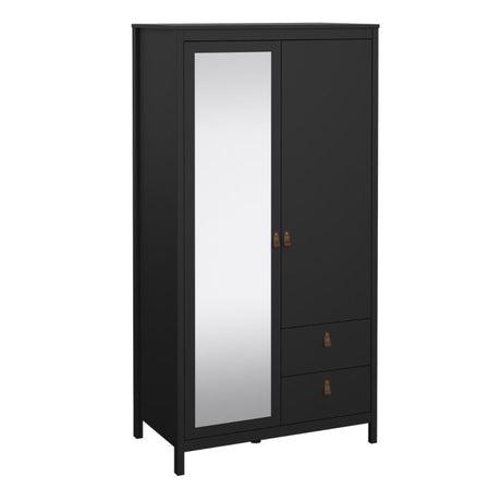 Audrey 100cm 2 Door 2 Drawer Mirrored Wardrobe-Black - FurniComp