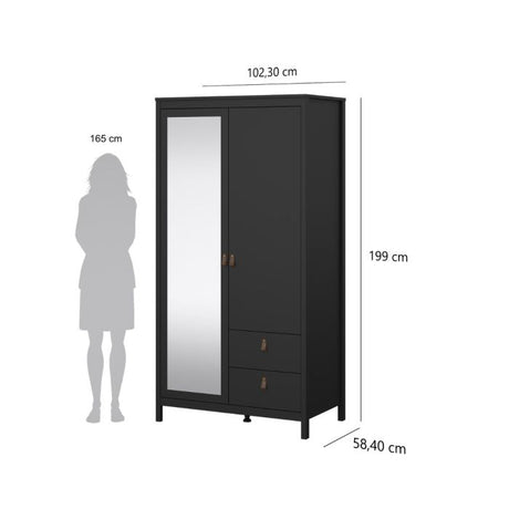 Audrey 100cm 2 Door 2 Drawer Mirrored Wardrobe-Black - FurniComp