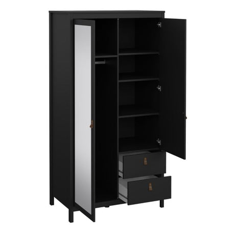 Audrey 100cm 2 Door 2 Drawer Mirrored Wardrobe-Black - FurniComp