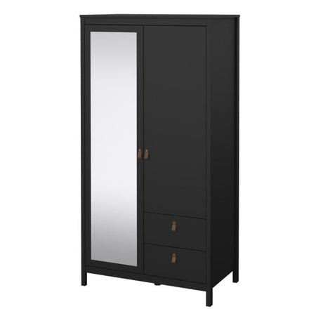Audrey 100cm 2 Door 2 Drawer Mirrored Wardrobe-Black - FurniComp