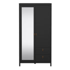 Audrey 100cm 2 Door 2 Drawer Mirrored Wardrobe-Black - FurniComp