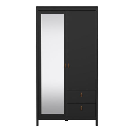Audrey 100cm 2 Door 2 Drawer Mirrored Wardrobe-Black - FurniComp