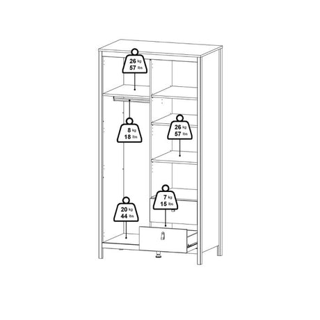 Audrey 100cm 2 Door 2 Drawer Mirrored Wardrobe-White - FurniComp