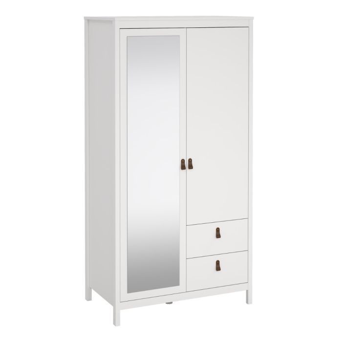 Audrey 100cm 2 Door 2 Drawer Mirrored Wardrobe-White - FurniComp