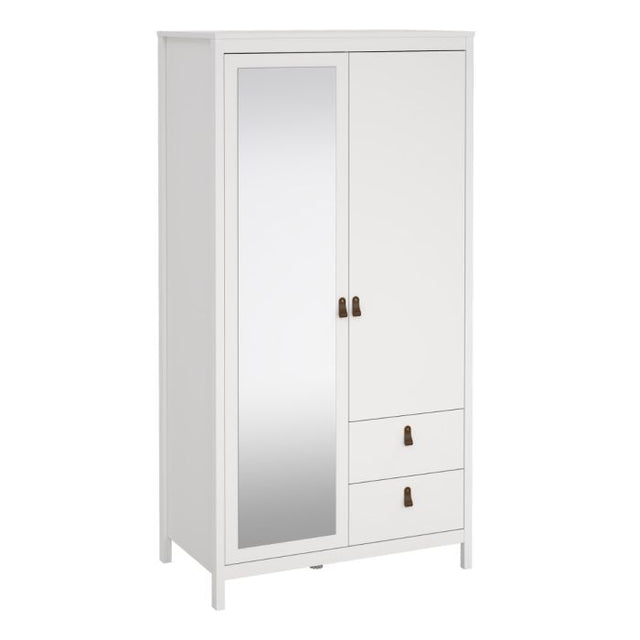 Audrey 100cm 2 Door 2 Drawer Mirrored Wardrobe-White - FurniComp