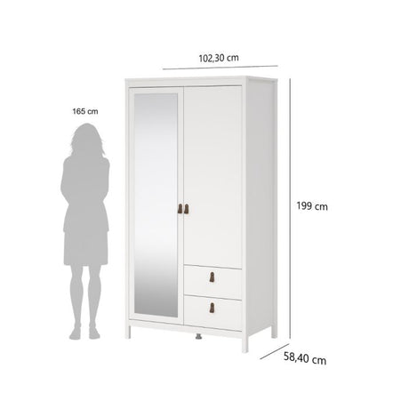 Audrey 100cm 2 Door 2 Drawer Mirrored Wardrobe-White - FurniComp