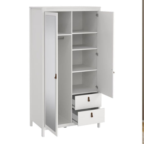 Audrey 100cm 2 Door 2 Drawer Mirrored Wardrobe-White - FurniComp