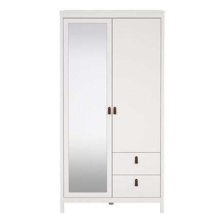 Audrey 100cm 2 Door 2 Drawer Mirrored Wardrobe-White - FurniComp