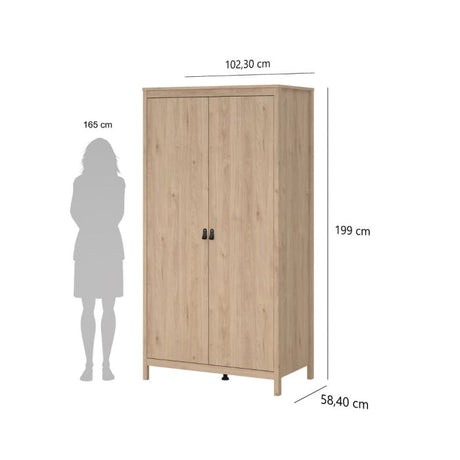 Audrey 100cm 2 Door Wardrobe-Jackson Hickory Oak - FurniComp