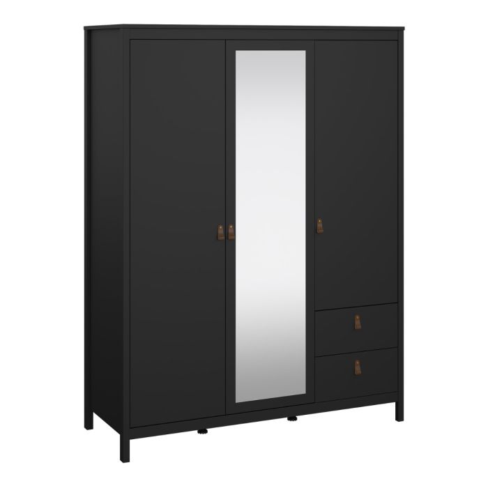Audrey 150cm 3 Door 2 Drawer Mirrored Wardrobe-Black - FurniComp