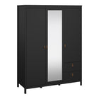 Audrey 150cm 3 Door 2 Drawer Mirrored Wardrobe-Black - FurniComp