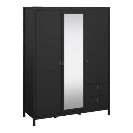 Audrey 150cm 3 Door 2 Drawer Mirrored Wardrobe-Black - FurniComp