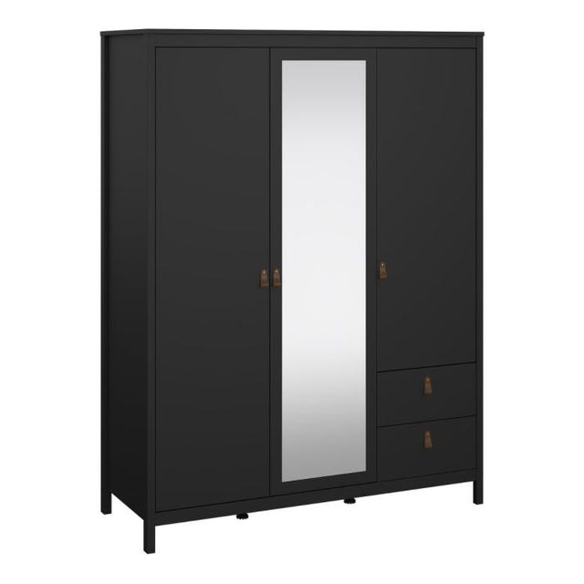 Audrey 150cm 3 Door 2 Drawer Mirrored Wardrobe-Black - FurniComp