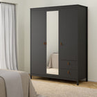Audrey 150cm 3 Door 2 Drawer Mirrored Wardrobe-Black - FurniComp