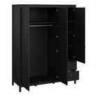 Audrey 150cm 3 Door 2 Drawer Mirrored Wardrobe-Black - FurniComp