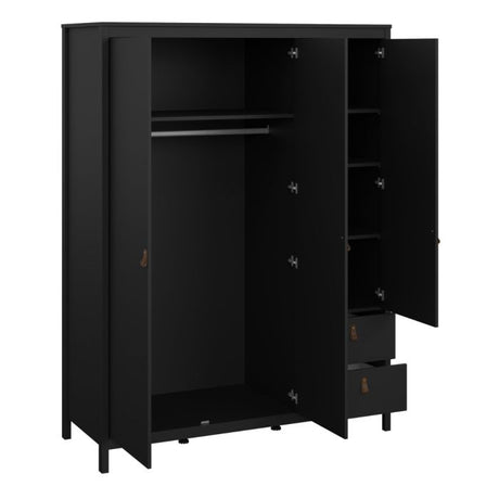 Audrey 150cm 3 Door 2 Drawer Mirrored Wardrobe-Black - FurniComp