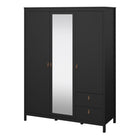 Audrey 150cm 3 Door 2 Drawer Mirrored Wardrobe-Black - FurniComp
