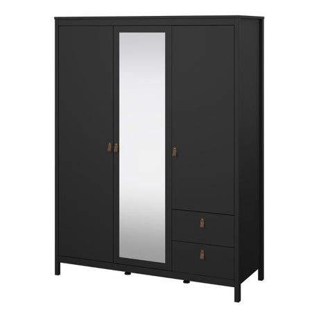 Audrey 150cm 3 Door 2 Drawer Mirrored Wardrobe-Black - FurniComp
