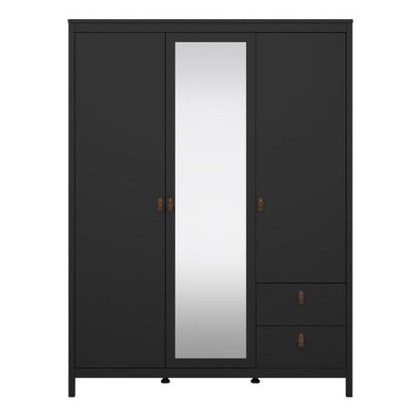 Audrey 150cm 3 Door 2 Drawer Mirrored Wardrobe-Black - FurniComp