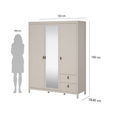 Audrey 150cm 3 Door 2 Drawer Mirrored Wardrobe-Cashmere - FurniComp