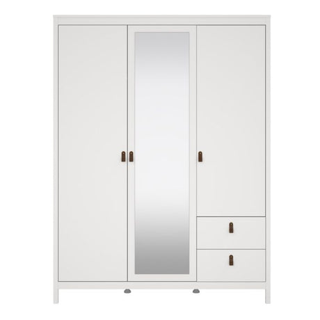 Audrey 150cm 3 Door 2 Drawer Mirrored Wardrobe-White - FurniComp