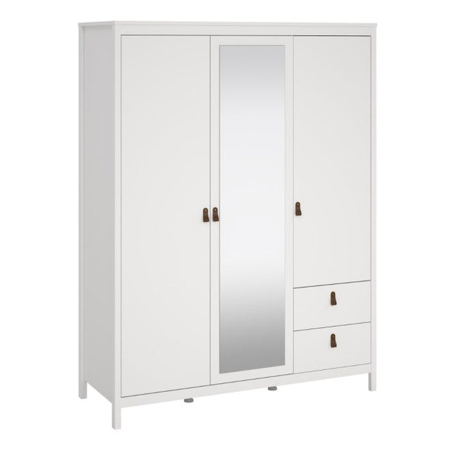 Audrey 150cm 3 Door 2 Drawer Mirrored Wardrobe-White - FurniComp
