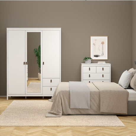 Audrey 150cm 3 Door 2 Drawer Mirrored Wardrobe-White - FurniComp