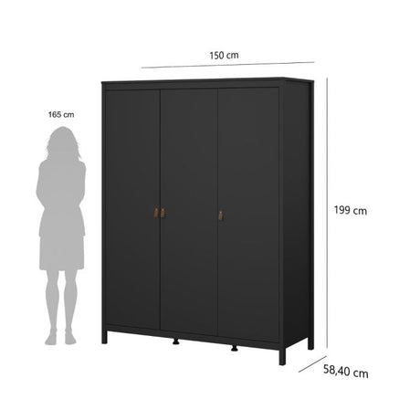 Audrey 150cm 3 Door Wardrobe-Black - FurniComp