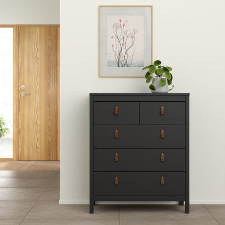 Audrey 80cm 5 Drawer Chest of Drawer-Black - FurniComp