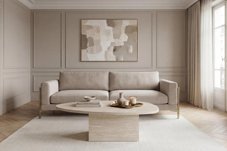 Aurora Oval Coffee Table- Travertine Stone - FurniComp