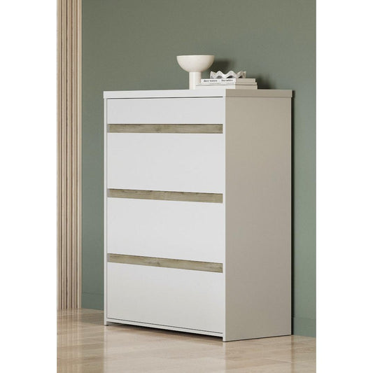 Avery 4 Drawer Matt White and Oak Tall Chest of Drawers - FurniComp